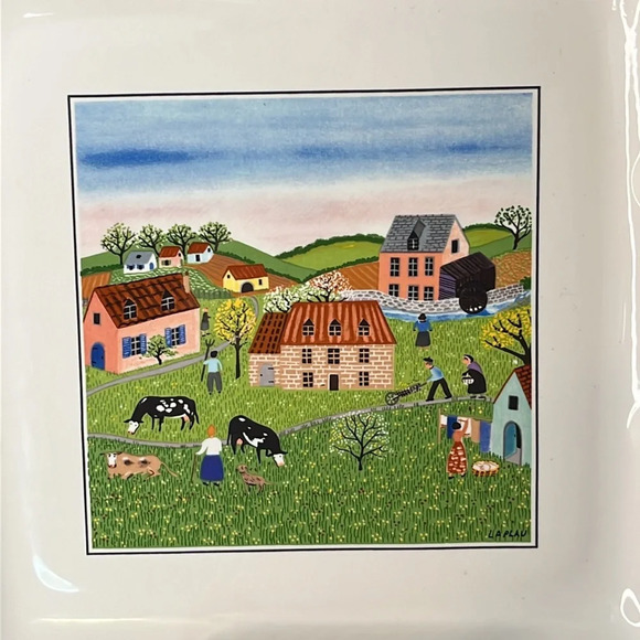 Villeroy & Boch Laplau Naif Folk Art Amish Square Porcelain Handled Cake Plate - Picture 7 of 7